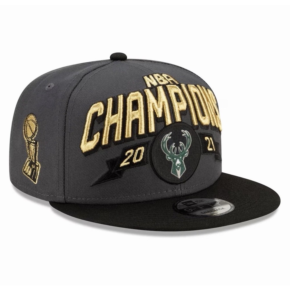 Men's New‎ Era Gray/Black Milwaukee Bucks 2021 NBA Finals Champions Locker Room